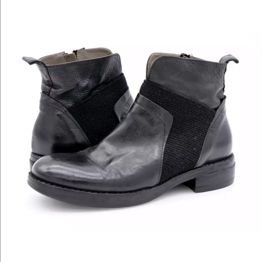 Ixos Women Black Leather Round Toe Ankle Booties